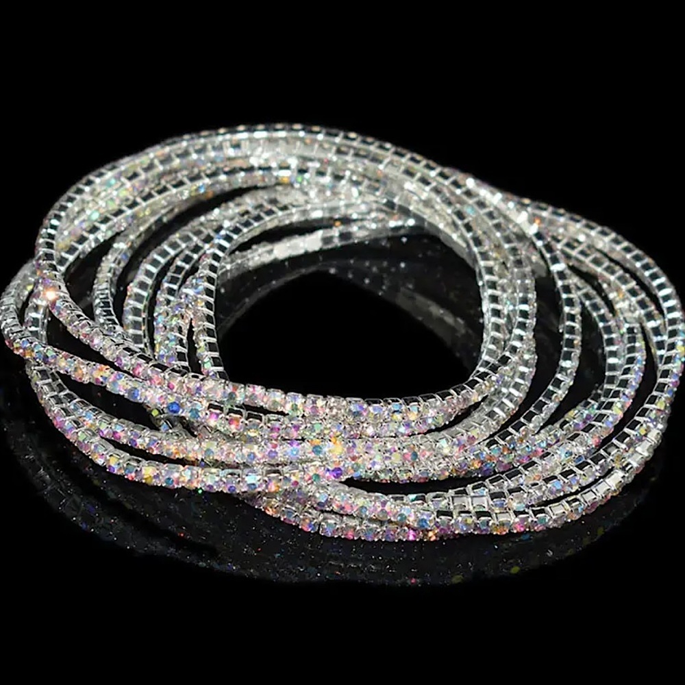 Rhinestone bracelet anklet stackable stretchy bling dainty sparkly diamond glam